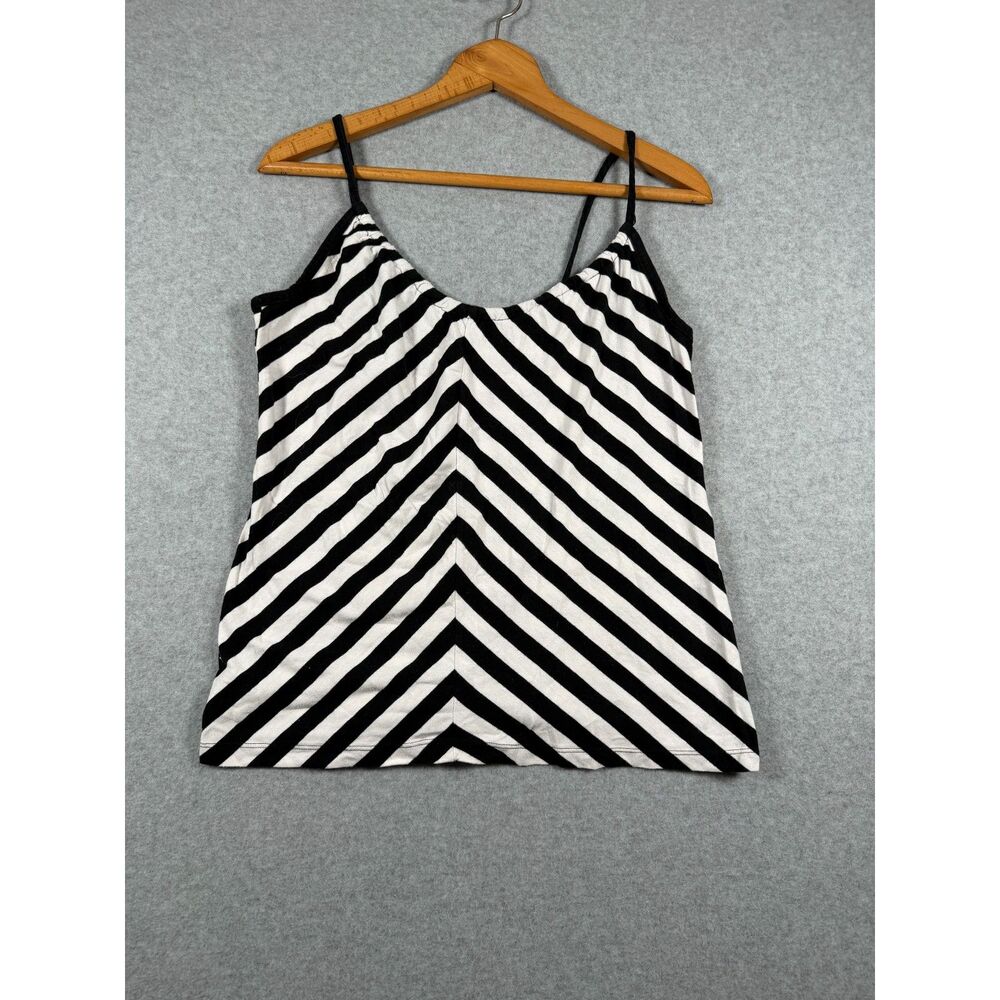 Old Navy Women's L Black White Chevron Stripe Spaghetti Strap Tank Top 0718